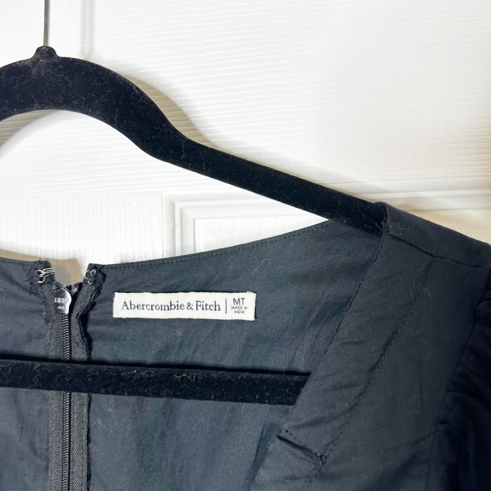 Abercrombie & Fitch Tie-Front‎ Puff Sleeve Mini Dress Size Medium Tall Black - Picture 3 of 5
